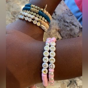 2 Clay Beaded Handmade stretchy Friendship Bracelets-Pink and white- NEW